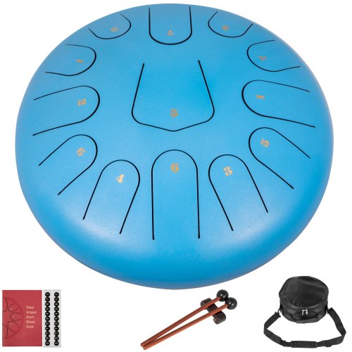 VEVOR Steel Drum 13 Notes Percussion Instrument 12 Inches Tongue Drum, Steel Tongue Drum, Steel Drums Instruments With Bag, Book, Mallets, Mallet Bracket, Hang Pan Drum Instrument, Sky Blue