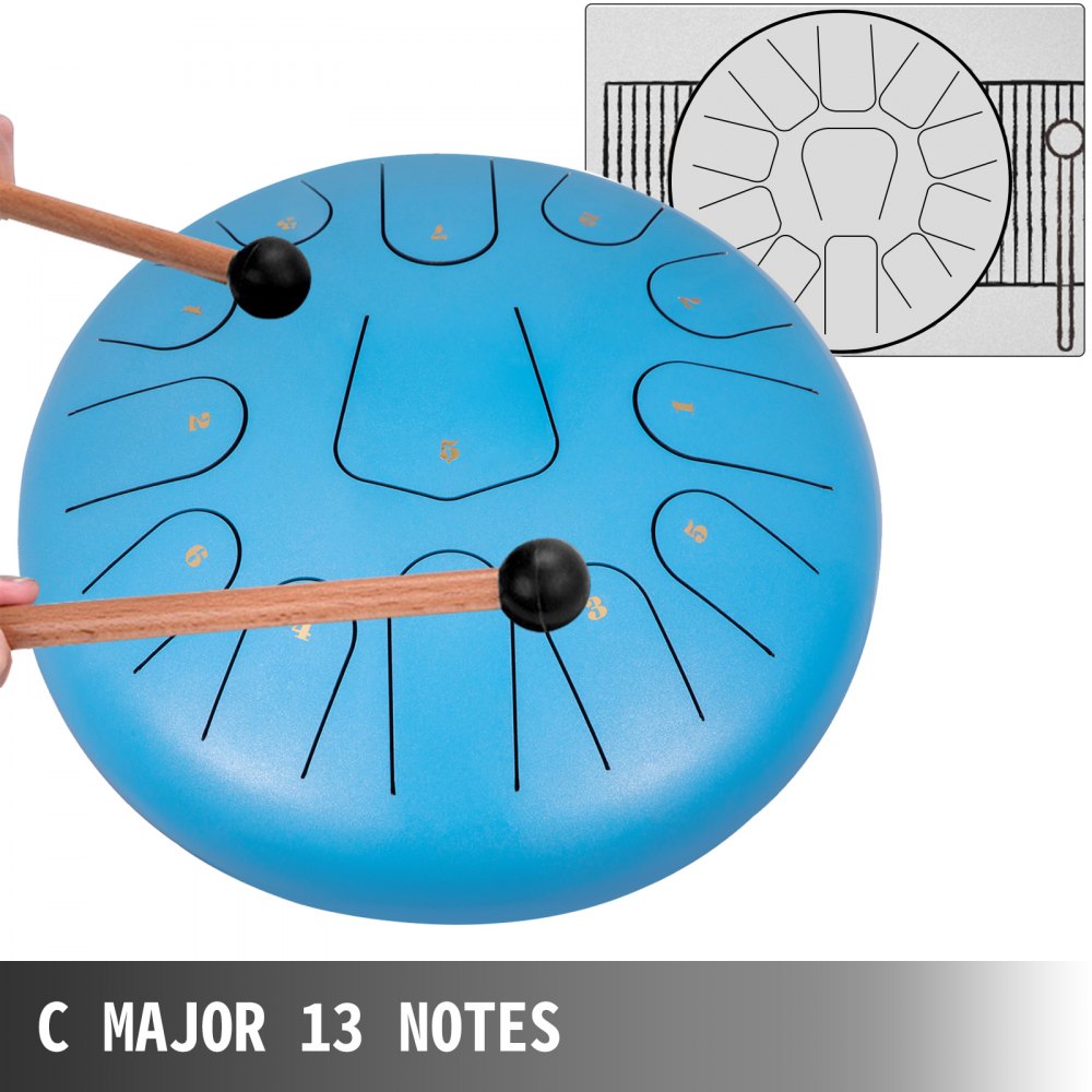 VEVOR Steel Drum 13 Notes Percussion Instrument 12 Inches Tongue Drum, Steel Tongue Drum, Steel Drums Instruments With Bag, Book, Mallets, Mallet Bracket, Hang Pan Drum Instrument, Sky Blue