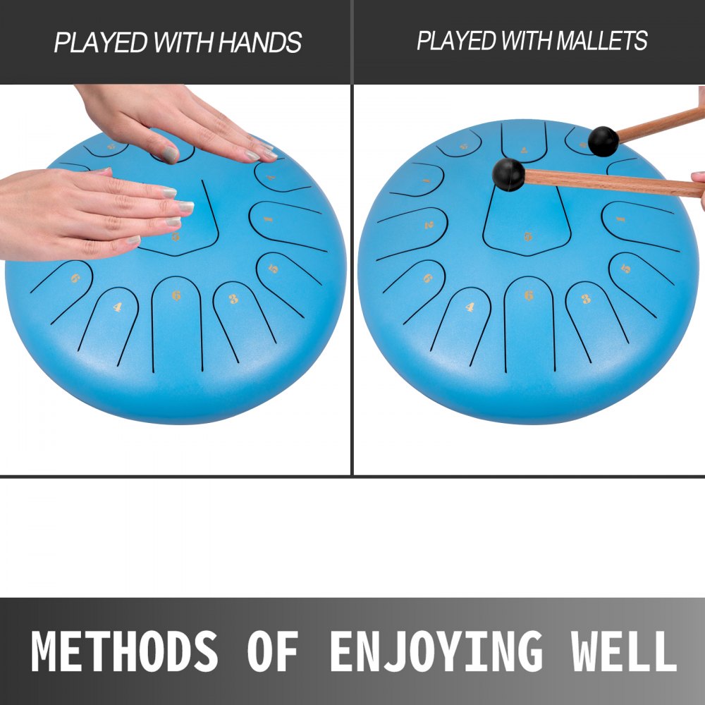 VEVOR Steel Drum 13 Notes Percussion Instrument 12 Inches Tongue Drum, Steel Tongue Drum, Steel Drums Instruments With Bag, Book, Mallets, Mallet Bracket, Hang Pan Drum Instrument, Sky Blue