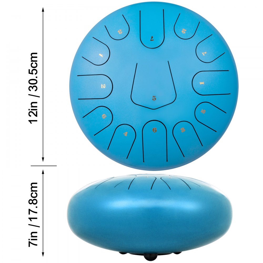VEVOR Steel Drum 13 Notes Percussion Instrument 12 Inches Tongue Drum, Steel Tongue Drum, Steel Drums Instruments With Bag, Book, Mallets, Mallet Bracket, Hang Pan Drum Instrument, Sky Blue