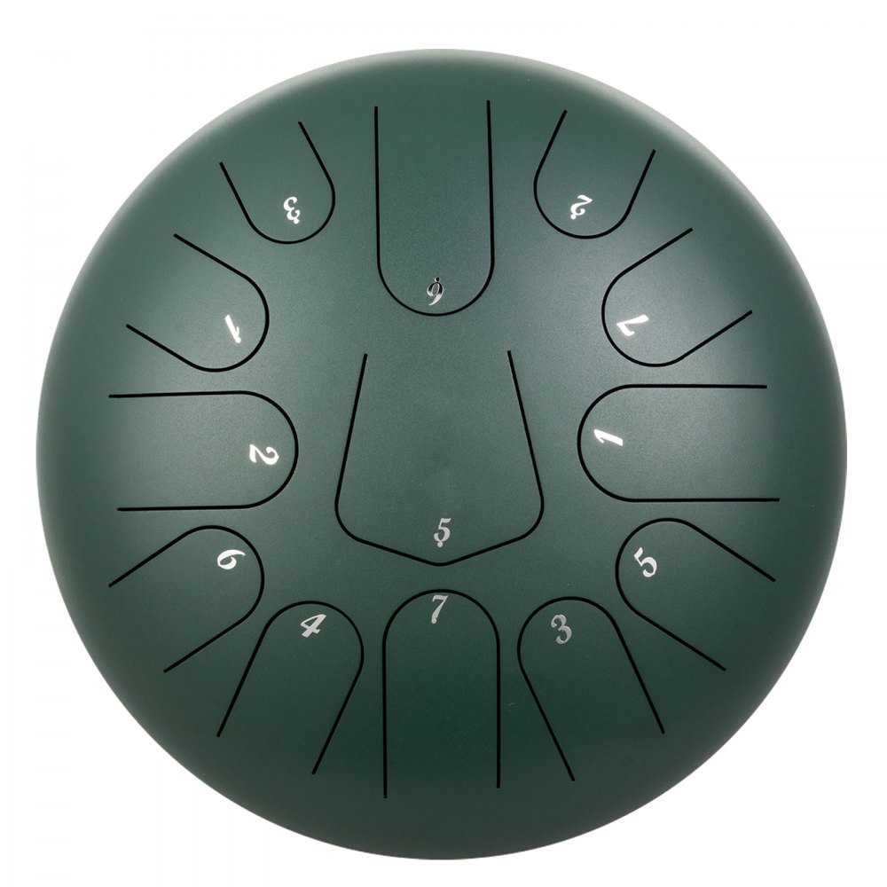VEVOR Steel Drum 13 Notes Percussion Instrument 12 Inches Tongue Drum, Steel Tongue Drum, Steel Drums Instruments With Bag, Book, Mallets, Mallet Bracket, Hang Pan Drum Instrument, Mineral Green