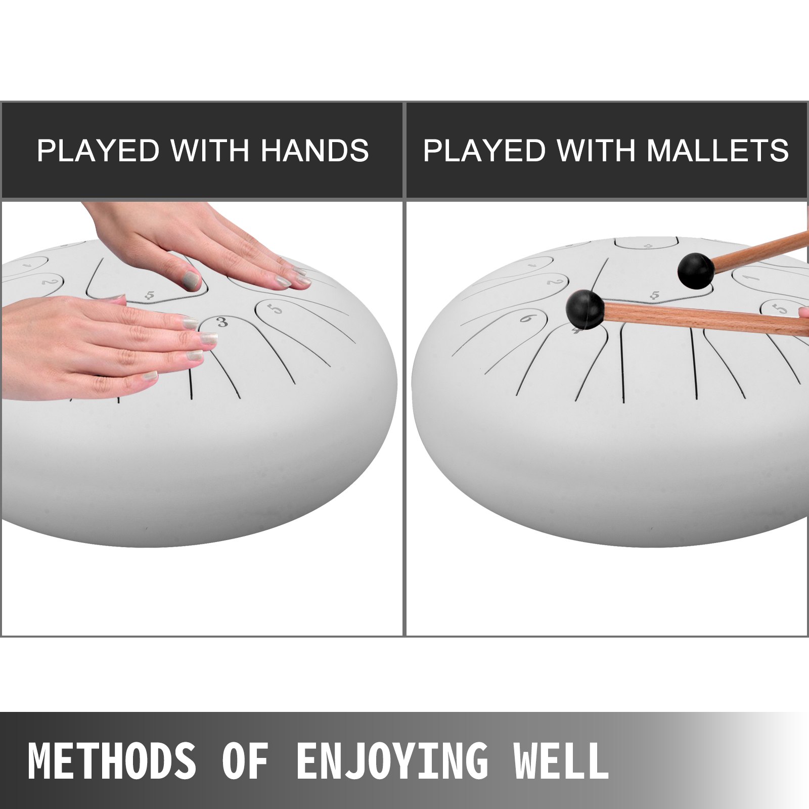12'' 13 Notes Steel Tongue Drum Handpan Drum White Tank Drum Percussion Beginner
