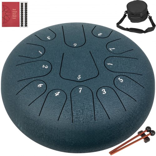 Steel Tongue Drum Percussion Instrument 13 Notes 12 Inches Tongue Drum Navy Blue