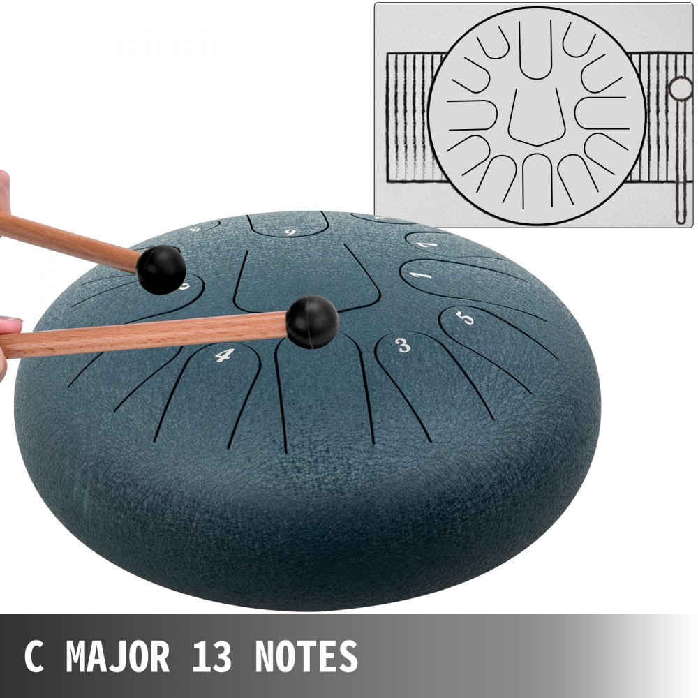 Steel Tongue Drum Percussion Instrument 13 Notes 12 Inches Tongue Drum Navy Blue