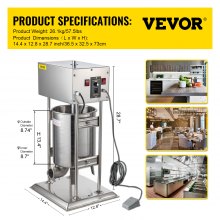 Máquina comercial automática para fabricação de salsichas VEVOR Elétrica de qualidade alimentar em aço inoxidável 12 L 26 lbs Máquina para encher salsichas vertical com 4 funções de enchimento