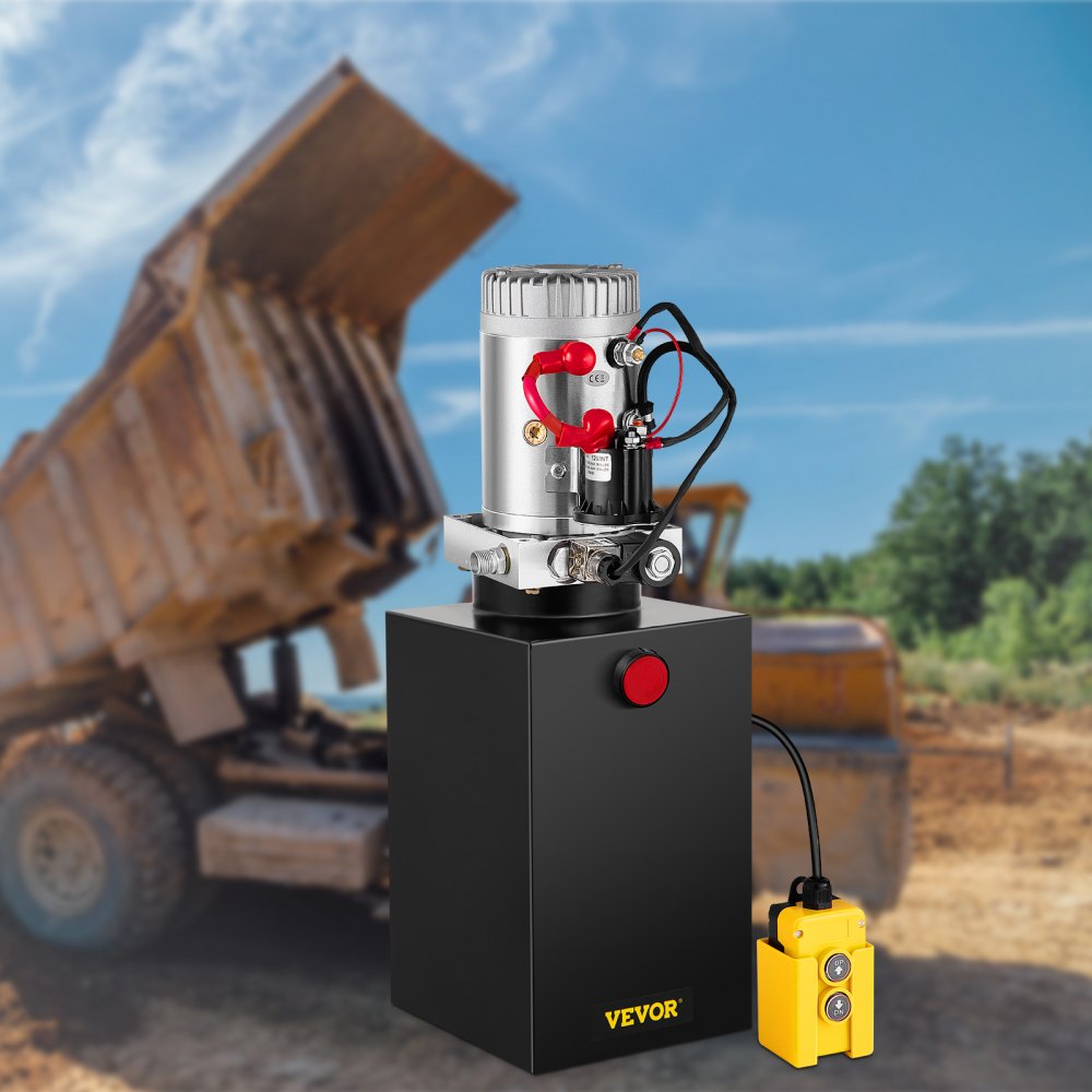 VEVOR Hydraulic Pump 12 Quart Hydraulic Power Unit Single Acting Hydraulic Power Unit with Steel Reservoir for Dump Trailer Truck Car Lift Unit 12V DC (Steel, 12 Quart Single Acting)