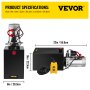 VEVOR Hydraulic Pump Single Acting 12 Quart Reservoir Metal Tank Pack Power Unit