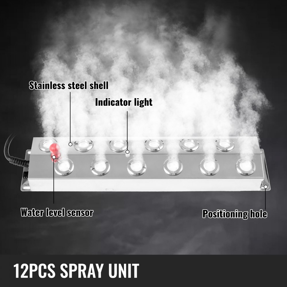 12 Head Ultrasonic Mist Maker Fogger Humidifier Air-Cooled w/Transformer 220V
