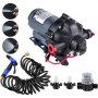 VEVOR rv water pump, nozzle, hose, and connectors for outdoor cleaning.