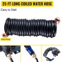 25-ft black coiled water hose with brass fittings, compatible with VEVOR rv water pump.