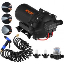 VEVOR RV Water Pump 5.3 GPM 5.5 Gallons Per Minute 12V Water Pump Automatic 70 PSI Diaphragm Pump with 25 Foot Coiled Hose Washdown Pumps for Boats Caravan Rv Marine Yacht