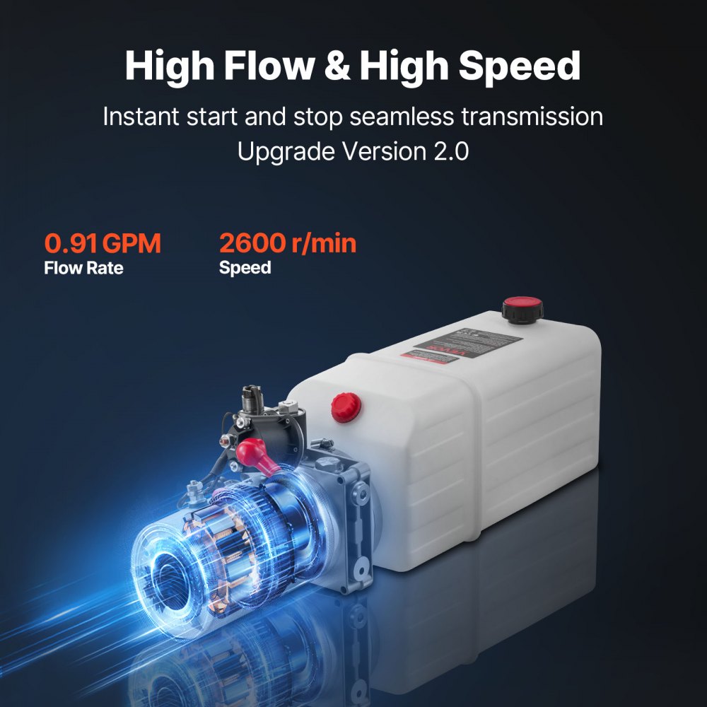 VEVOR 6 L Hydraulic Power Unit, Single Acting Dump Trailer Pump, 22 MPa Max Relief Pressure & 3.4 L/min Flow Rate, DC 12V Hydraulic Pump with Metal Reservoir for Dump Trailer Car Lifting, White