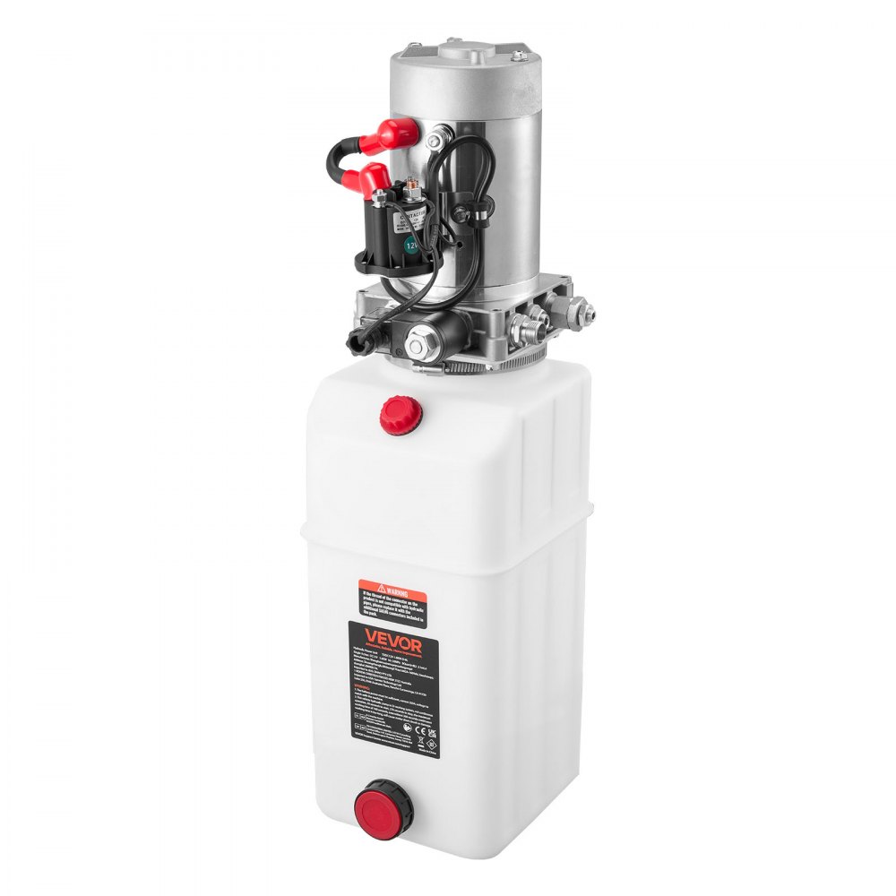 VEVOR 6 L Hydraulic Power Unit, Single Acting Dump Trailer Pump, 22 MPa Max Relief Pressure & 3.4 L/min Flow Rate, DC 12V Hydraulic Pump with Metal Reservoir for Dump Trailer Car Lifting, White