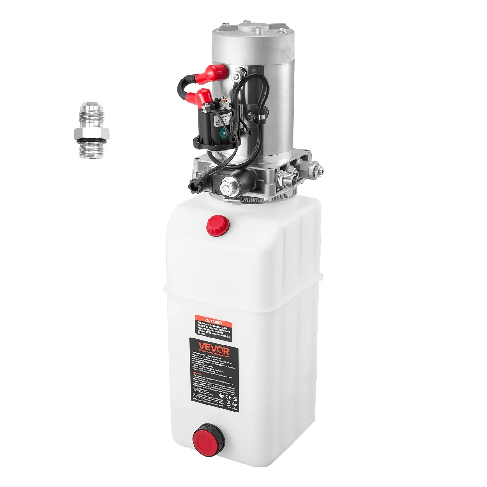 VEVOR 6 L Hydraulic Power Unit, Single Acting Dump Trailer Pump, 22 MPa Max Relief Pressure & 3.4 L/min Flow Rate, DC 12V Hydraulic Pump with Metal Reservoir for Dump Trailer Car Lifting, White