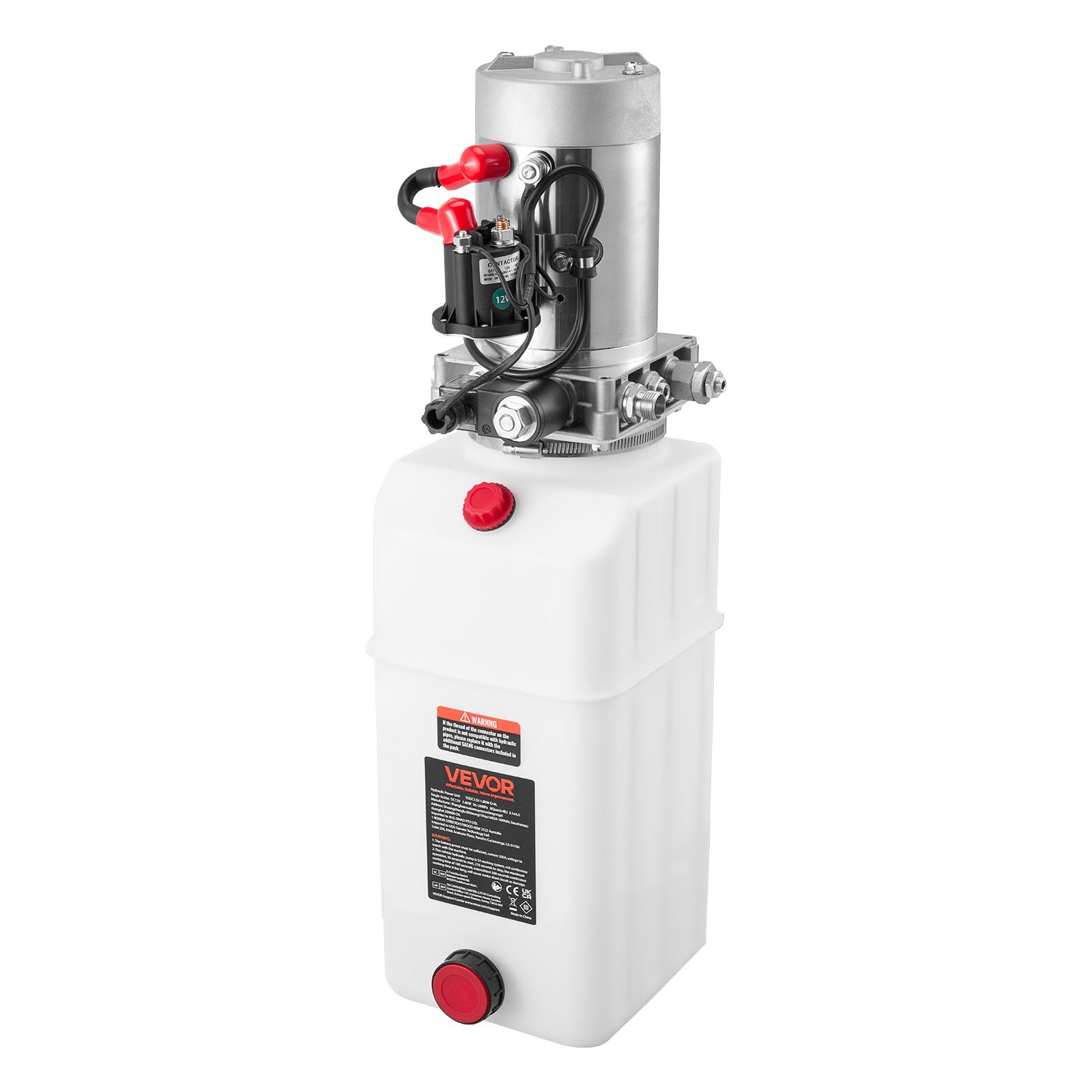 VEVOR 6 L Hydraulic Power Unit, Single Acting Dump Trailer Pump, 22 MPa Max Relief Pressure & 3.4 L/min Flow Rate, DC 12V Hydraulic Pump with Metal Reservoir for Dump Trailer Car Lifting, White