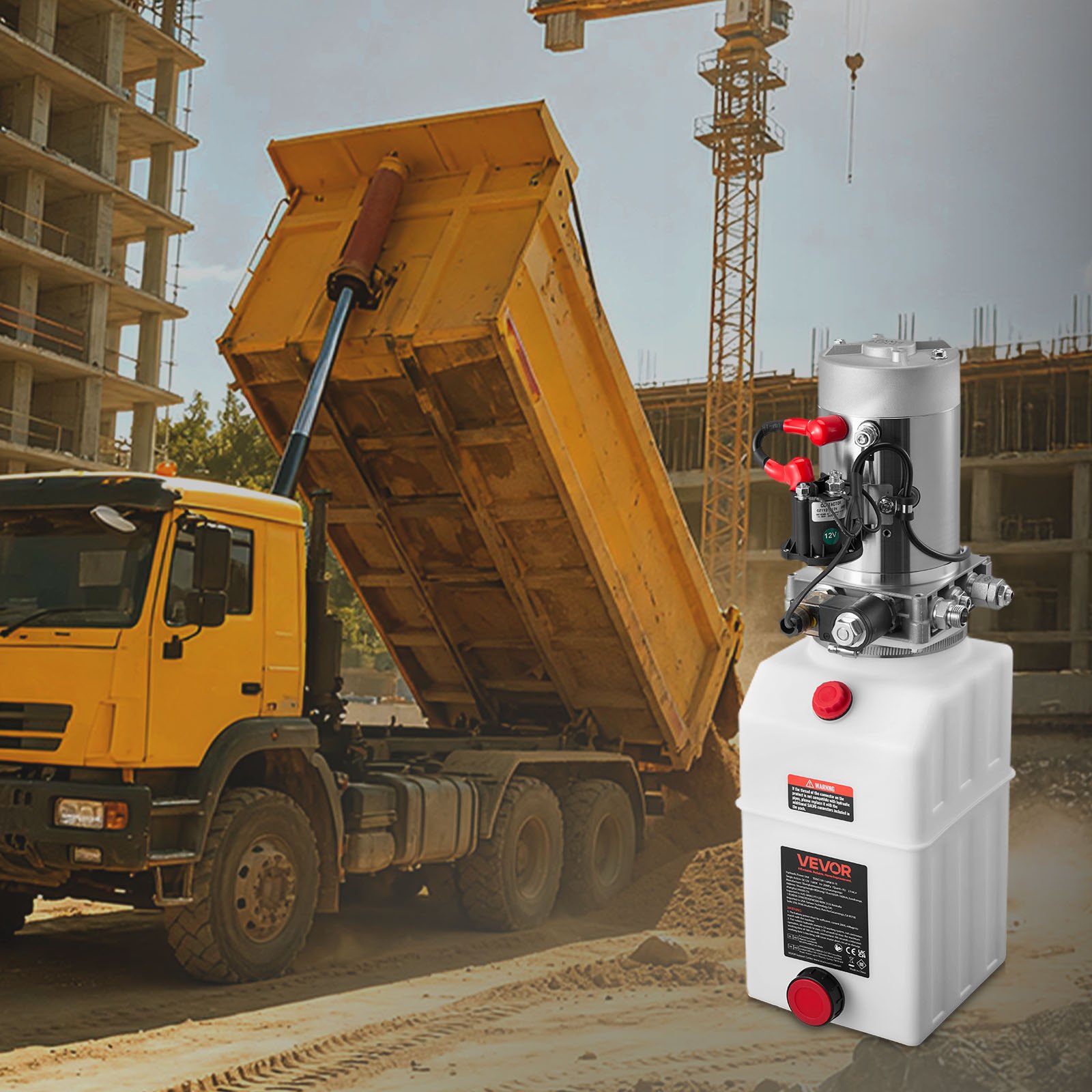 VEVOR 7 L Hydraulic Power Unit, Single Acting Dump Trailer Pump, 22 MPa Max Relief Pressure & 3.4 L/min Flow Rate, DC 12V Hydraulic Pump with Metal Reservoir for Dump Trailer Car Lifting