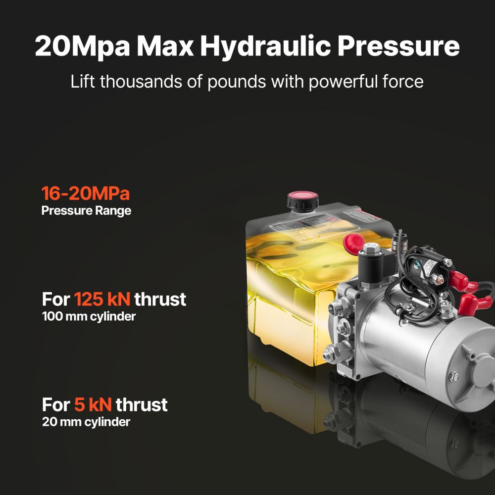 VEVOR 4 L Hydraulic Power Unit, Single Acting Dump Trailer Pump, 22 MPa Max Relief Pressure & 3.4 L/min Flow Rate, DC 12V Hydraulic Pump with Metal Reservoir for Dump Trailer Car Lifting