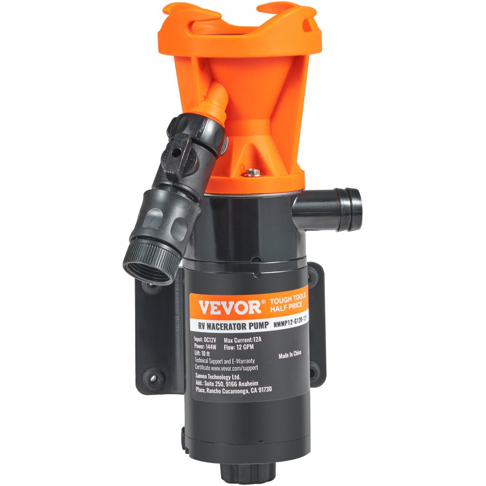 VEVOR RV Portable Macerator Pump, 12V, 12GMP Quick Release RV Waste Pump, RV Sewage Sewer Pump with Detachable Quick Connection Valve Metal Hose Clamp Power Cord, for RV Boat Marine Motorhome Camper
