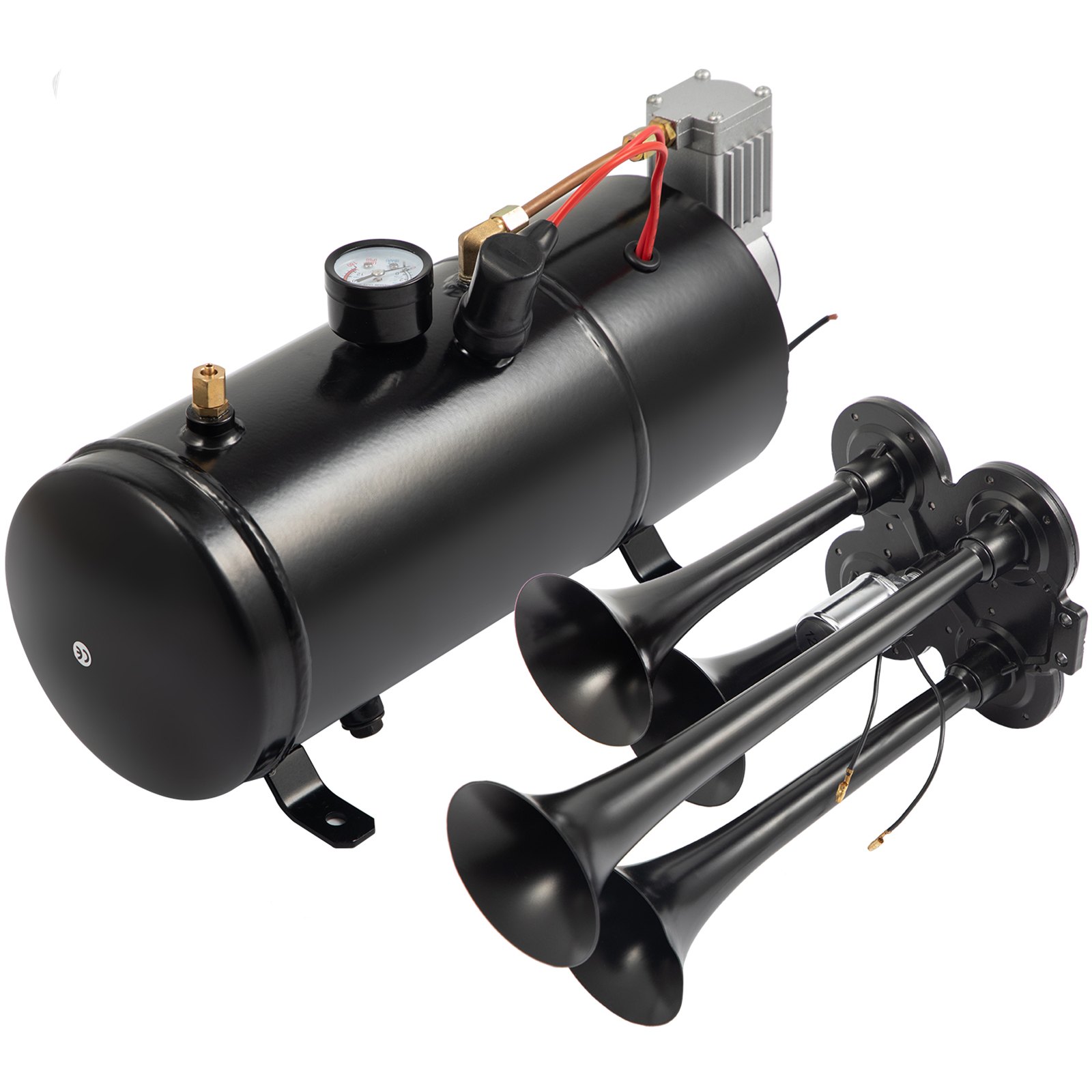 VEVOR 4 Trumpet Train Air Horn Kit 12V Air Compressor 150PSI Air Horn Kit 4 Horns Air Horn Compressor Tank Capacity 3 Liters Super Loud For Truck Car Boat(4 Trumpet)
