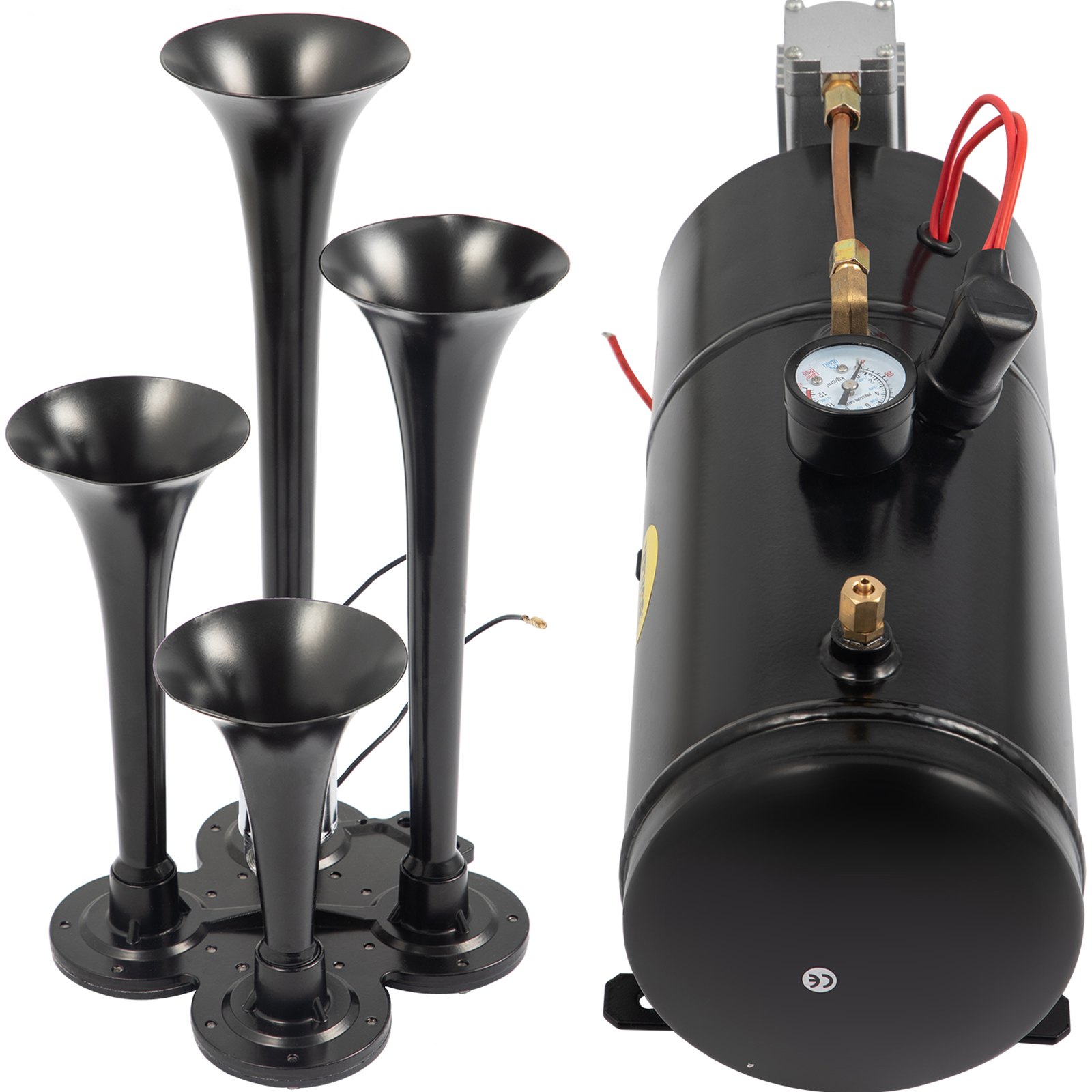 VEVOR 4 Trumpet Train Air Horn Kit 12V Air Compressor 150PSI Air Horn Kit 4 Horns Air Horn Compressor Tank Capacity 3 Liters Super Loud For Truck Car Boat(4 Trumpet)