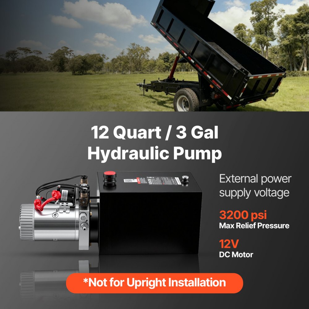 VEVOR 12L Hydraulic Pump, Double Acting Dump Trailer Pump, 22Mpa Max Relief Pressure, 3.4L/Min Flow Rate, DC12V 1.6KW Hydraulic Power Unit for Dump Trailer Car Lifting (Horizontal Installation)