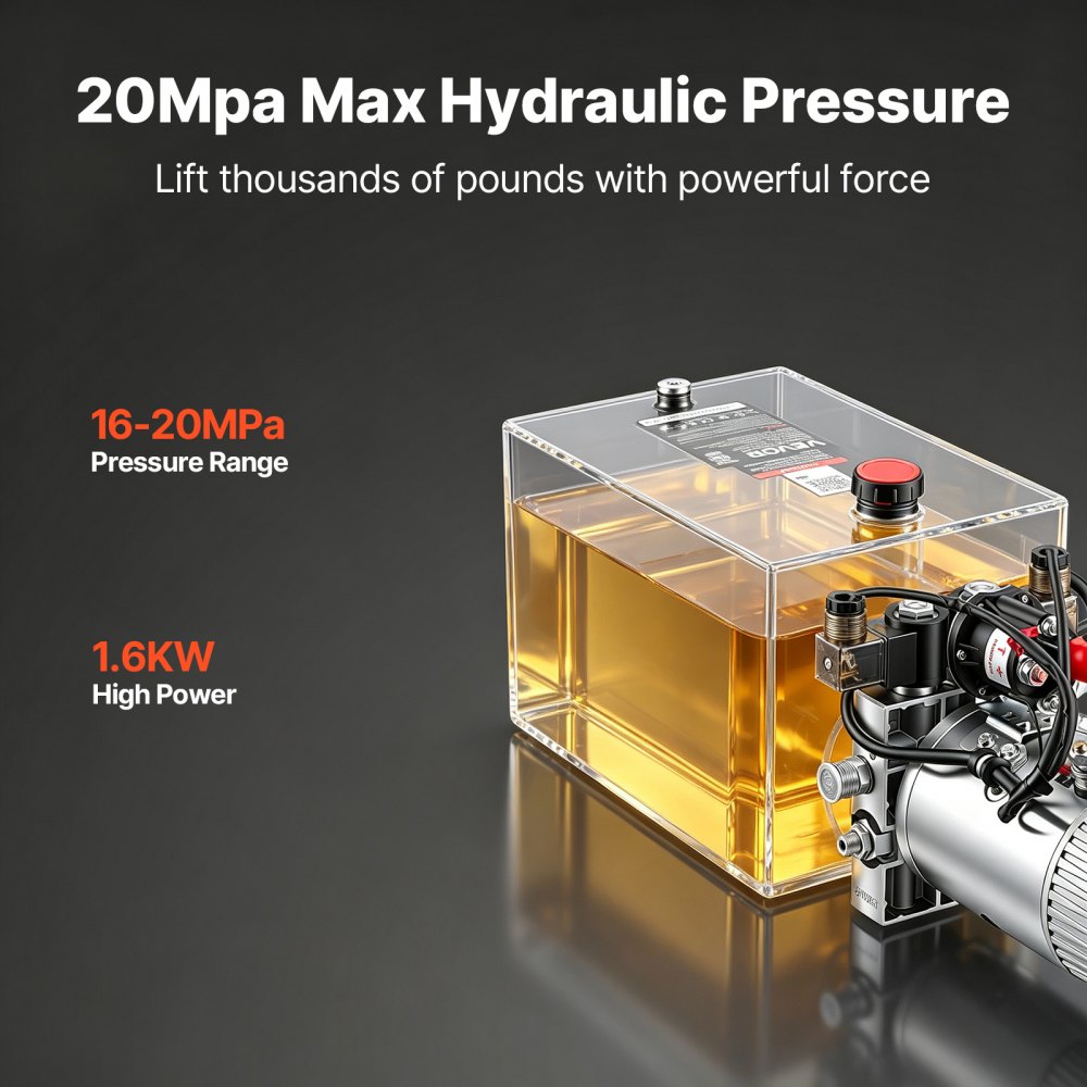 VEVOR 12L Hydraulic Pump, Double Acting Dump Trailer Pump, 22Mpa Max Relief Pressure, 3.4L/Min Flow Rate, DC12V 1.6KW Hydraulic Power Unit for Dump Trailer Car Lifting (Horizontal Installation)