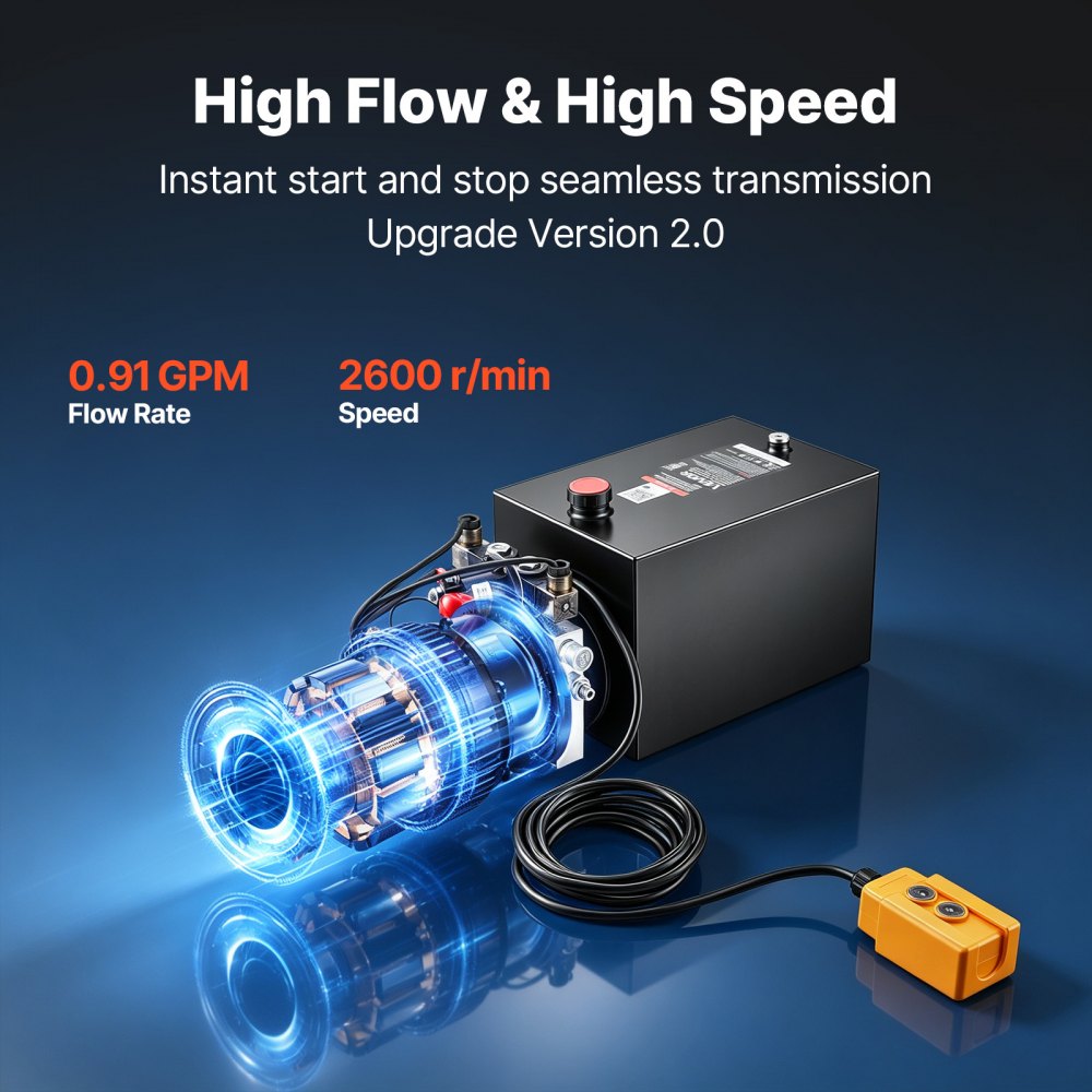 VEVOR 12L Hydraulic Pump, Double Acting Dump Trailer Pump, 22Mpa Max Relief Pressure, 3.4L/Min Flow Rate, DC12V 1.6KW Hydraulic Power Unit for Dump Trailer Car Lifting (Horizontal Installation)