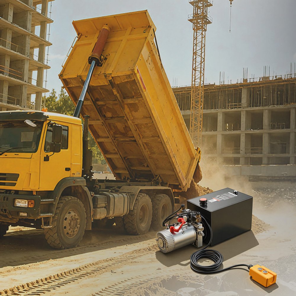 VEVOR 12L Hydraulic Pump, Double Acting Dump Trailer Pump, 22Mpa Max Relief Pressure, 3.4L/Min Flow Rate, DC12V 1.6KW Hydraulic Power Unit for Dump Trailer Car Lifting (Horizontal Installation)