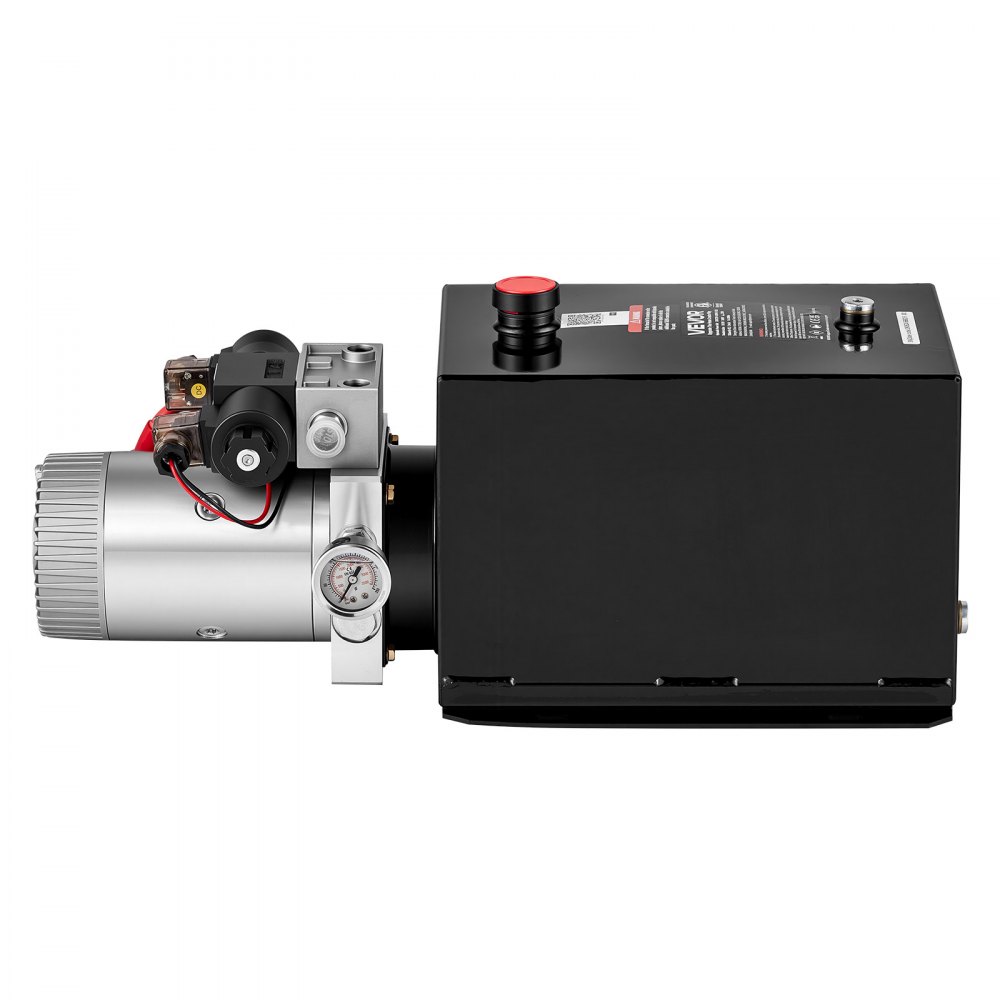 VEVOR 12 Quart Hydraulic Pump, DC12V 1.6KW Double Acting Dump Trailer Pump, 3200 PSI Max Relief Pressure, 0.91 GPM Flow Rate, with Pressure Gauge for Dump Trailer Car Lifting (Horizontal Installation)