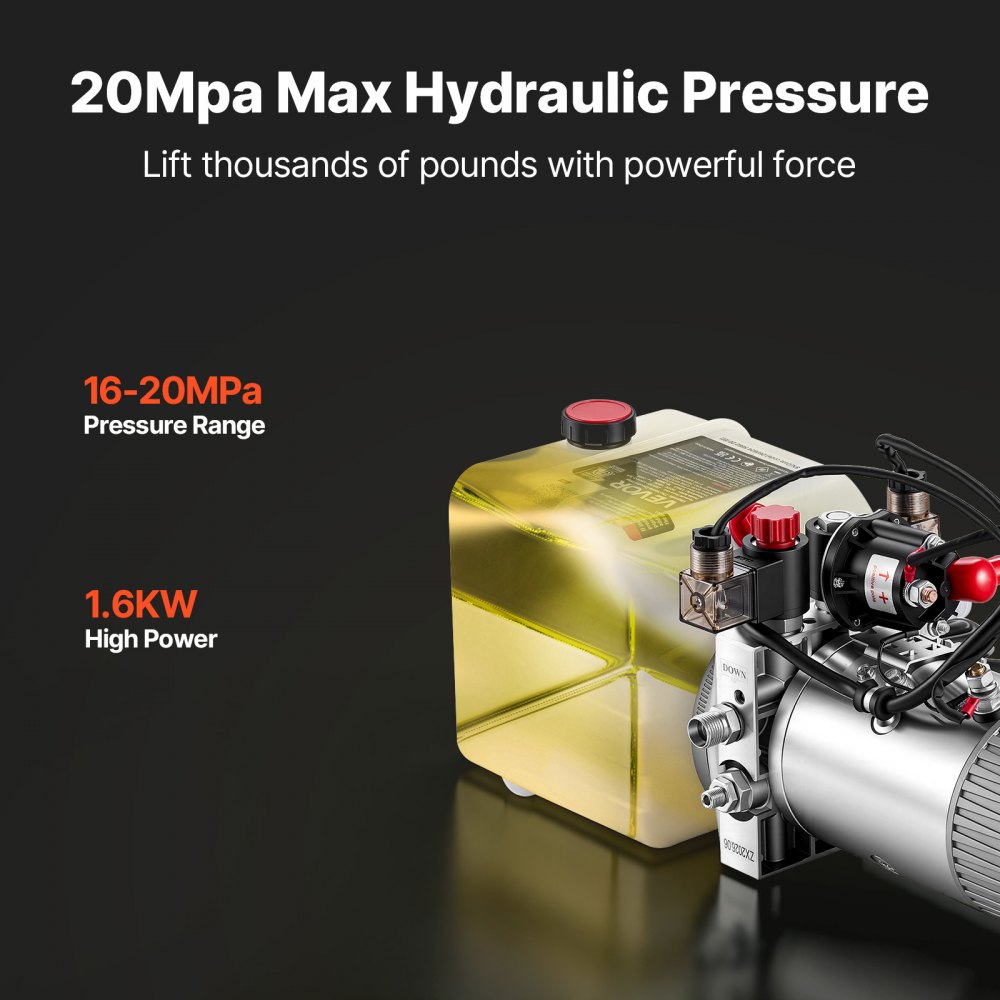 VEVOR 3L Hydraulic Pump, Double Acting Dump Trailer Pump, 22Mpa Max Relief Pressure & 3.4L/min Flow Rate, DC 12V 1.6KW Hydraulic Power Unit for Dump Trailer Car Lifting (Horizontal Installation)