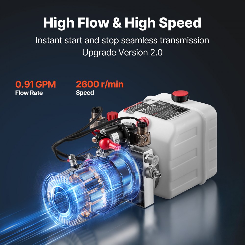 VEVOR 3L Hydraulic Pump, Double Acting Dump Trailer Pump, 22Mpa Max Relief Pressure & 3.4L/min Flow Rate, DC 12V 1.6KW Hydraulic Power Unit for Dump Trailer Car Lifting (Horizontal Installation)