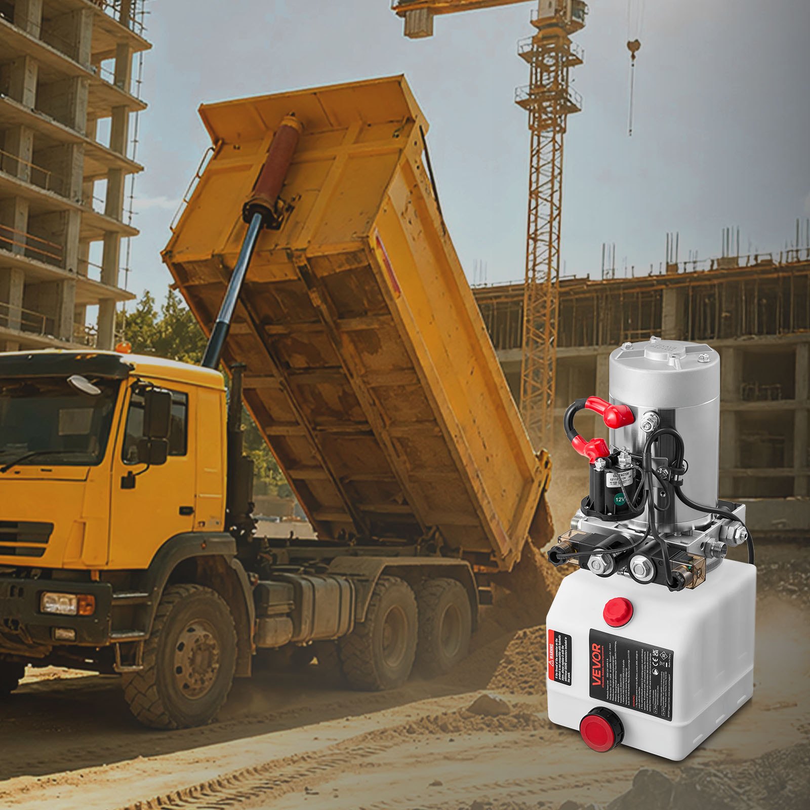 VEVOR 3 L Hydraulic Power Unit, Double Acting Dump Trailer Pump, 22 MPa Max Relief Pressure & 3.4 L/min Flow Rate, DC 12V Hydraulic Pump with Metal Reservoir for Dump Trailer Car Lifting