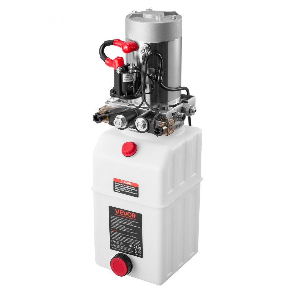 VEVOR 6 Quart Hydraulic Power Unit, Double Acting Dump Trailer Pump, 3200 PSI Max Relief Pressure & 0.91 GPM Flow Rate, DC 12V Hydraulic Pump with Metal Reservoir for Dump Trailer Car Lifting