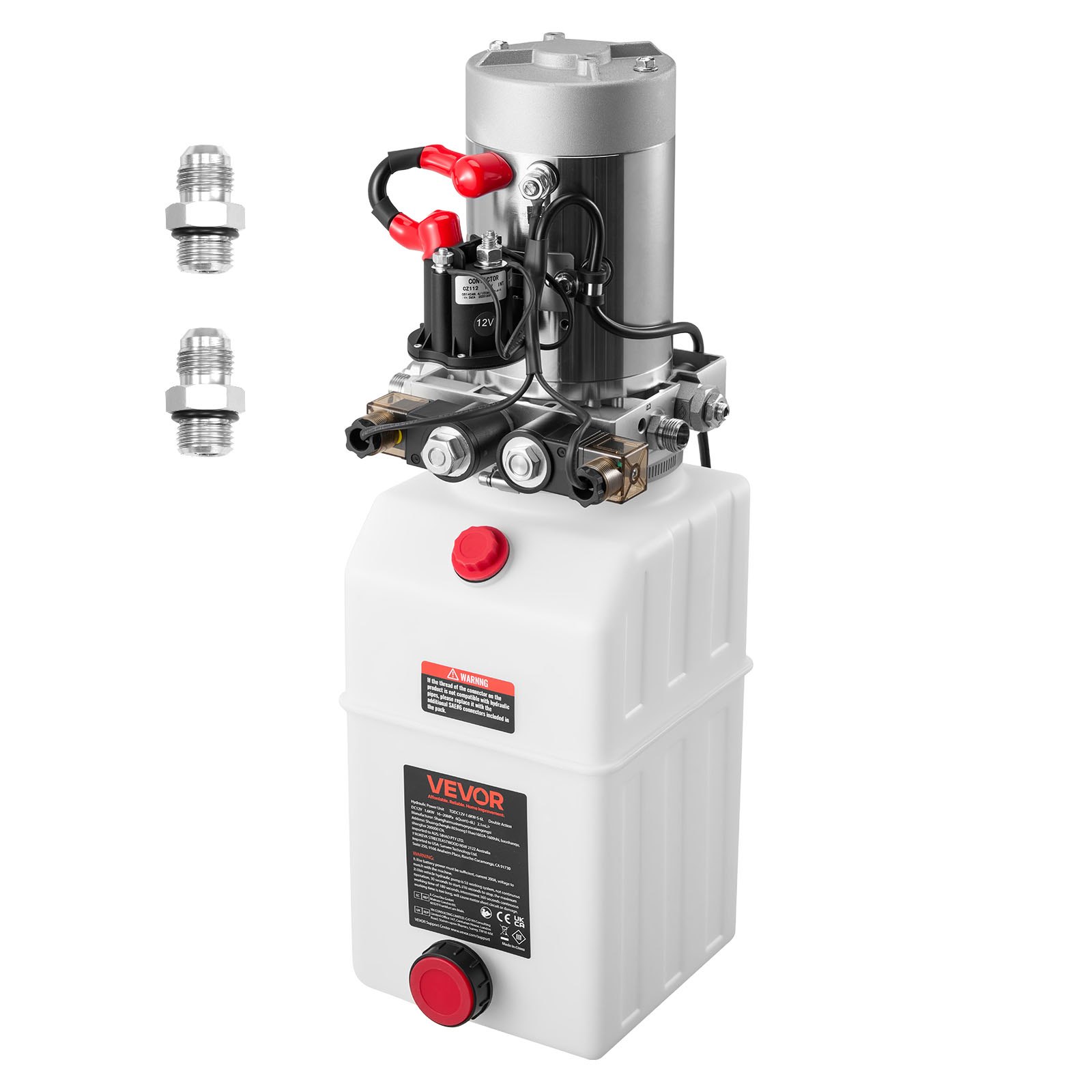 VEVOR 6 Quart Hydraulic Power Unit, Double Acting Dump Trailer Pump, 3200 PSI Max Relief Pressure & 0.91 GPM Flow Rate, DC 12V Hydraulic Pump with Metal Reservoir for Dump Trailer Car Lifting