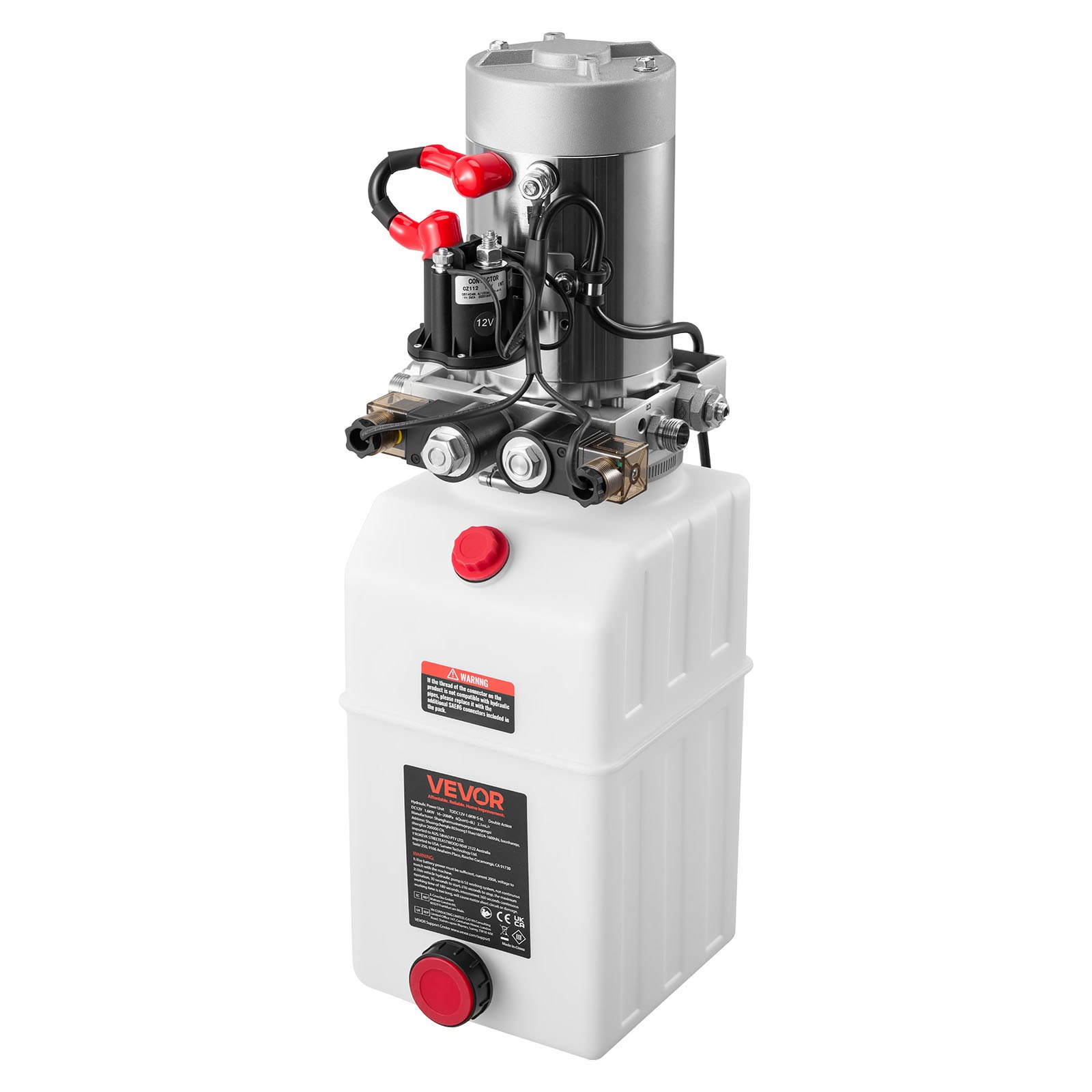 VEVOR 6 Quart Hydraulic Power Unit, Double Acting Dump Trailer Pump, 3200 PSI Max Relief Pressure & 0.91 GPM Flow Rate, DC 12V Hydraulic Pump with Metal Reservoir for Dump Trailer Car Lifting