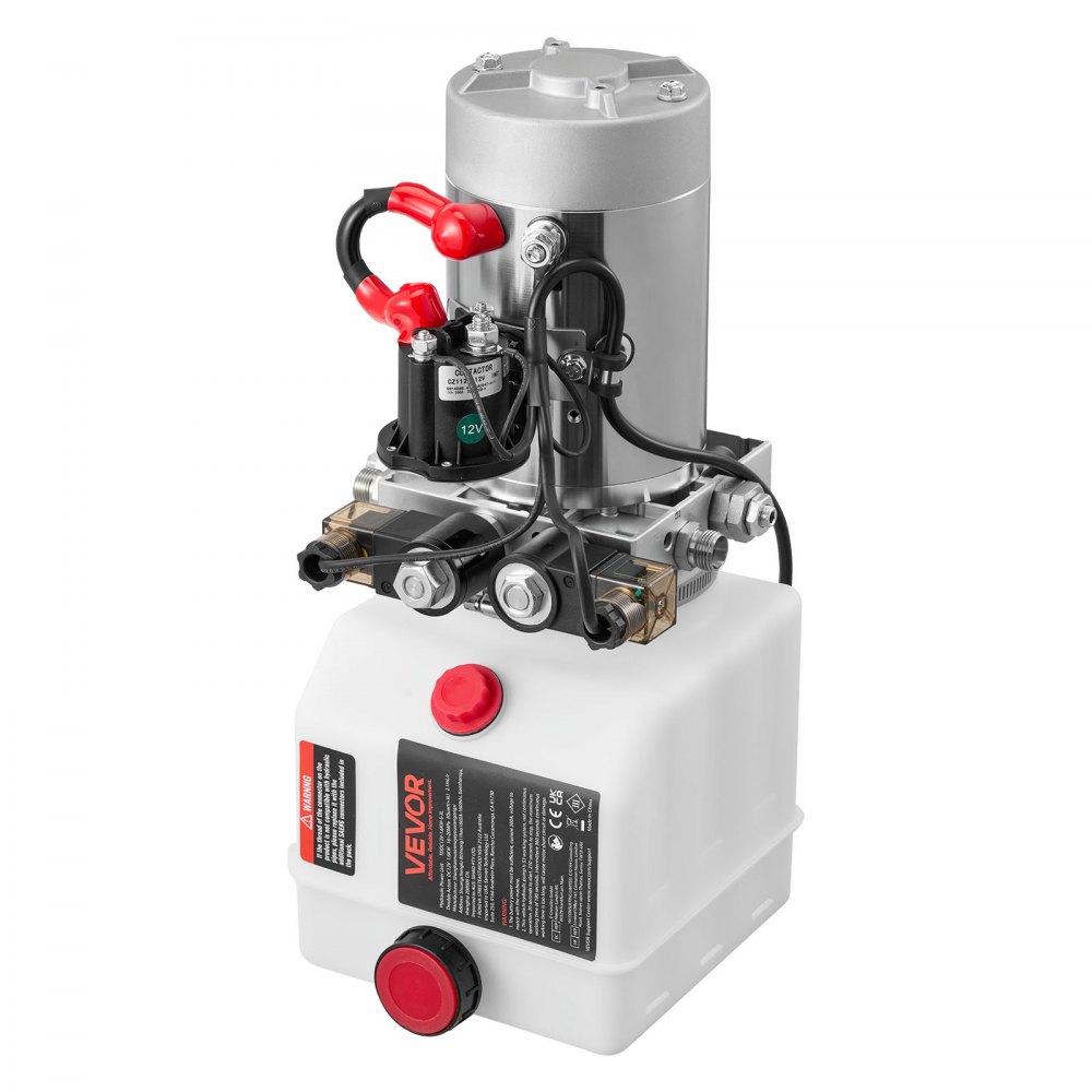 VEVOR 4 Quart Hydraulic Power Unit, Double Acting Dump Trailer Pump, 3200 PSI Max Relief Pressure & 0.91 GPM Flow Rate, DC 12V Hydraulic Pump with Metal Reservoir for Dump Trailer Car Lifting, White