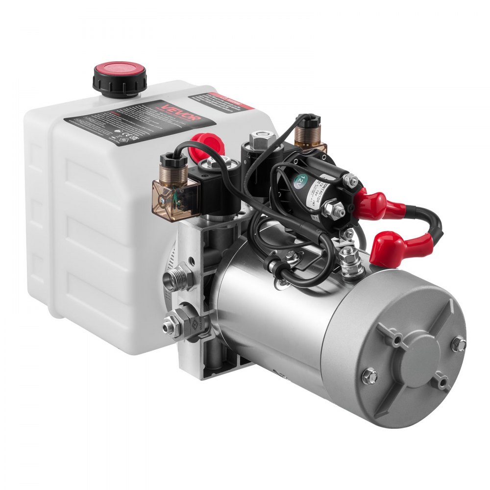 VEVOR 4 Quart Hydraulic Power Unit, Double Acting Dump Trailer Pump, 3200 PSI Max Relief Pressure & 0.91 GPM Flow Rate, DC 12V Hydraulic Pump with Metal Reservoir for Dump Trailer Car Lifting, White