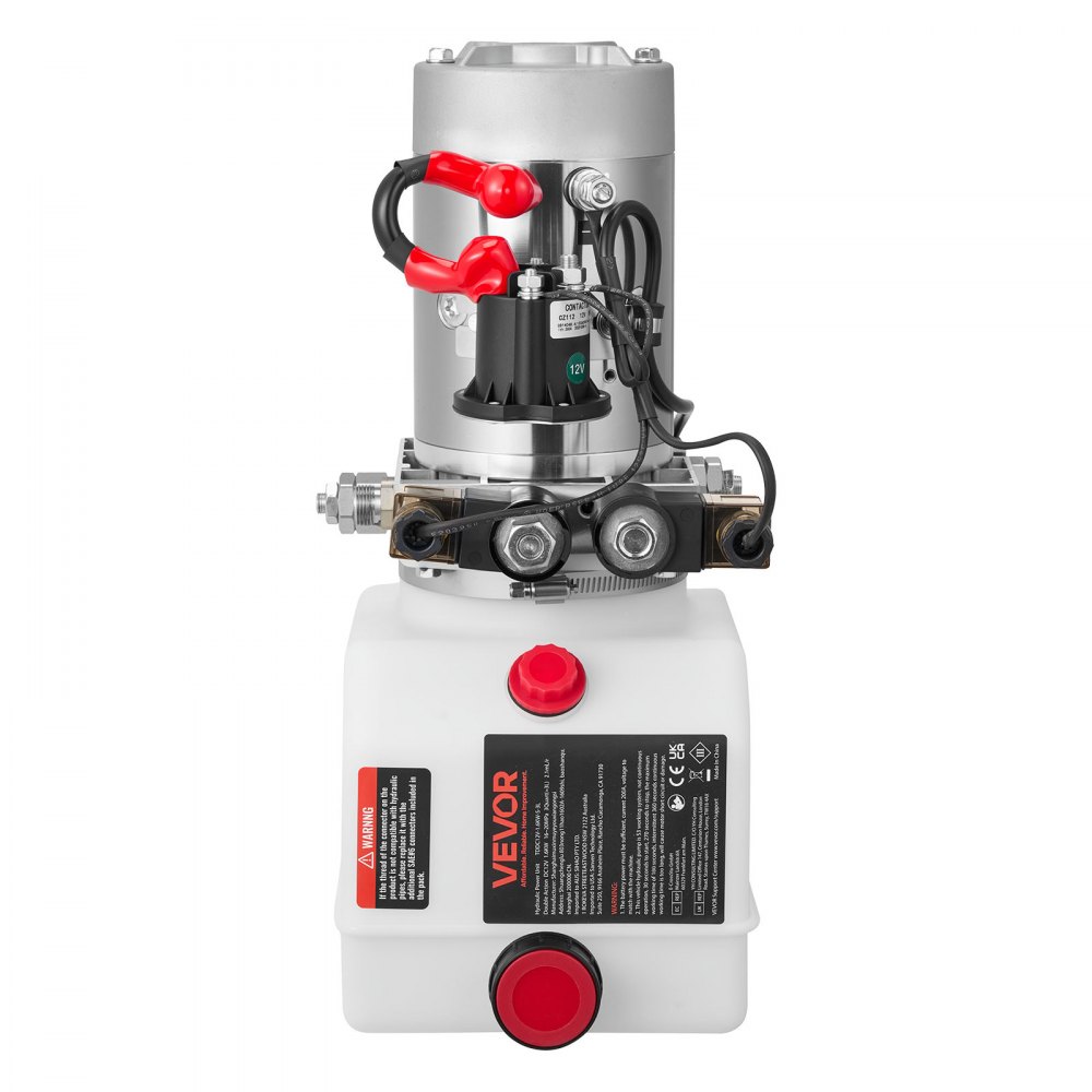 VEVOR 4 Quart Hydraulic Power Unit, Double Acting Dump Trailer Pump, 3200 PSI Max Relief Pressure & 0.91 GPM Flow Rate, DC 12V Hydraulic Pump with Metal Reservoir for Dump Trailer Car Lifting, White