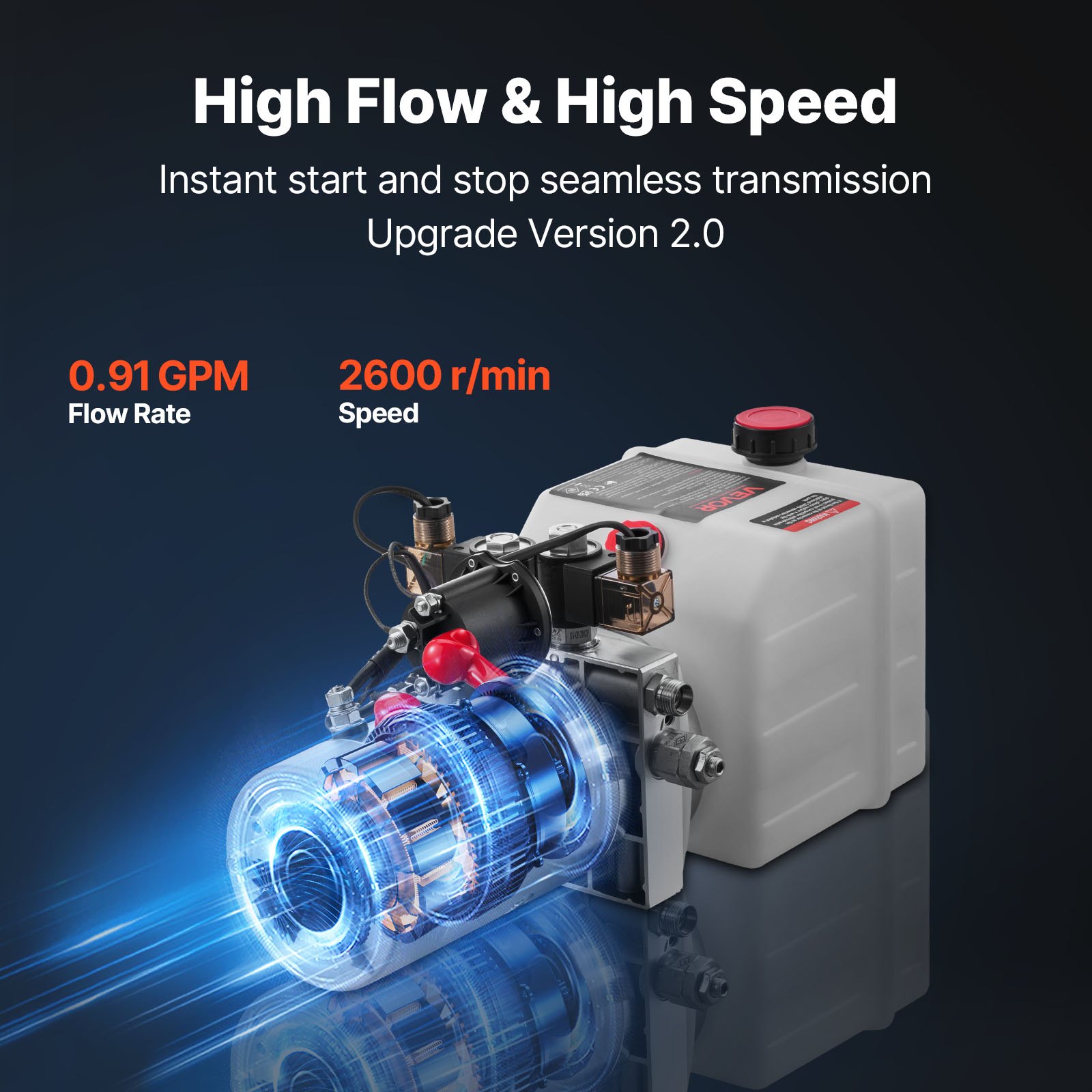 VEVOR 4 Quart Hydraulic Power Unit, Double Acting Dump Trailer Pump, 3200 PSI Max Relief Pressure & 0.91 GPM Flow Rate, DC 12V Hydraulic Pump with Metal Reservoir for Dump Trailer Car Lifting, White