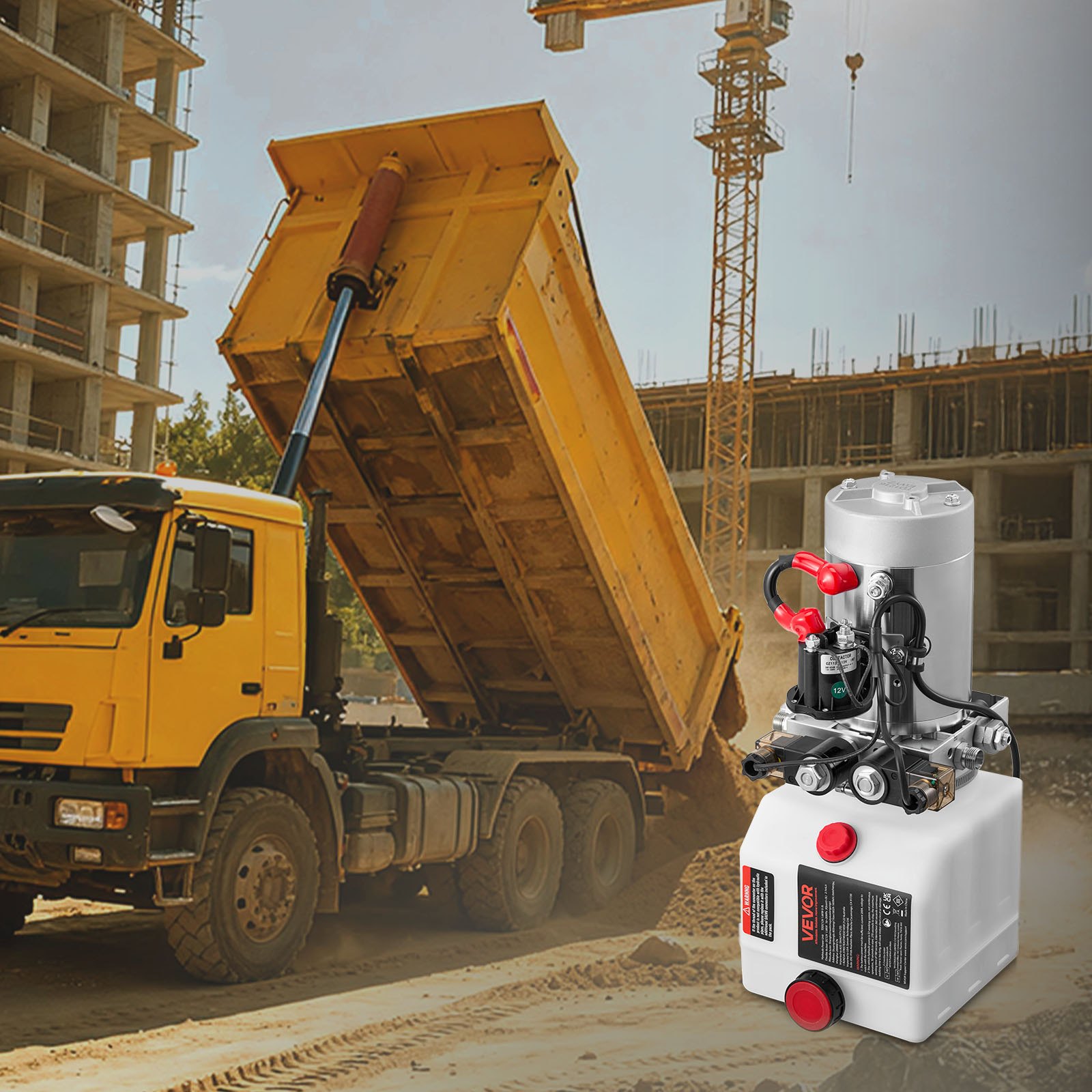 VEVOR 4 Quart Hydraulic Power Unit, Double Acting Dump Trailer Pump, 3200 PSI Max Relief Pressure & 0.91 GPM Flow Rate, DC 12V Hydraulic Pump with Metal Reservoir for Dump Trailer Car Lifting, White