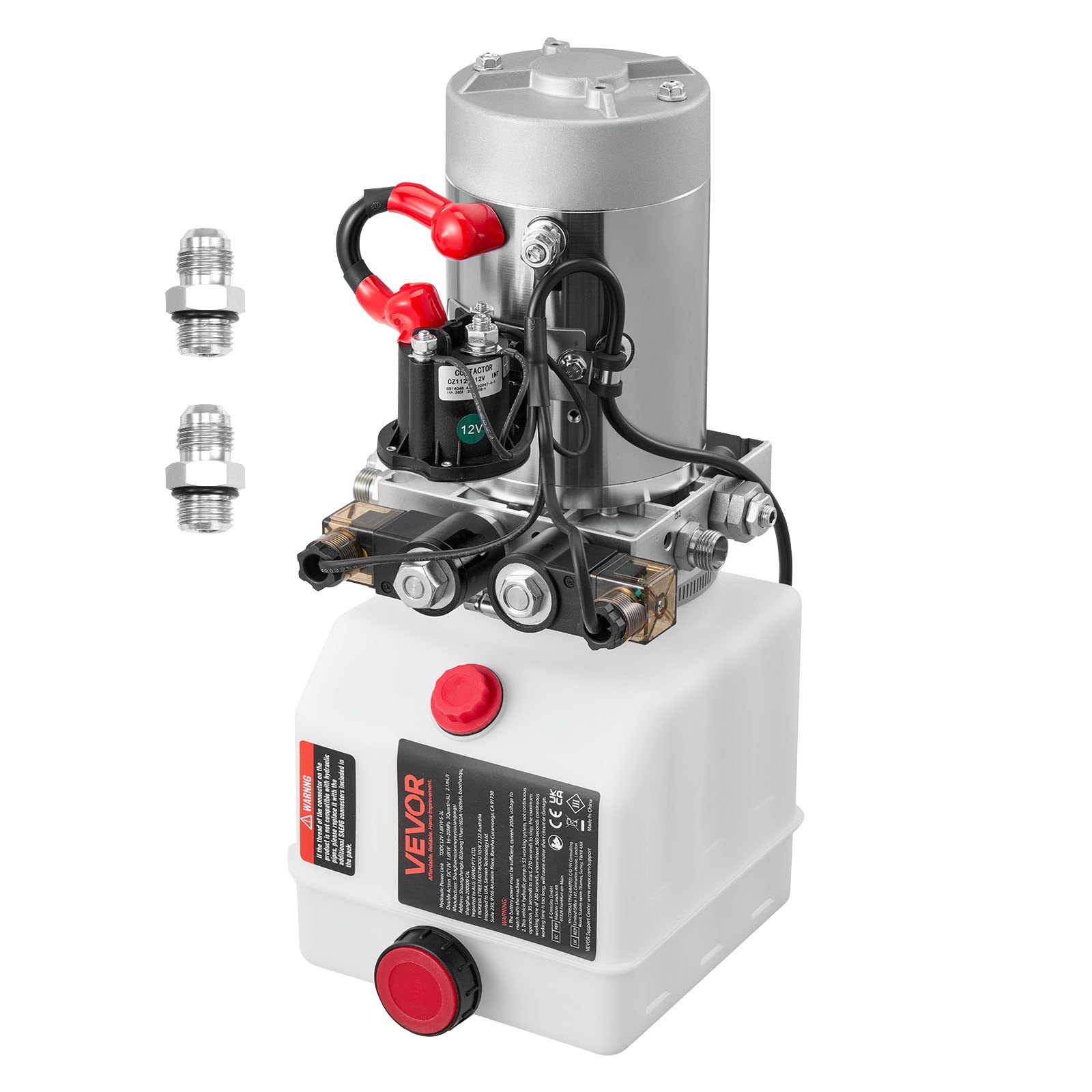 VEVOR 4 Quart Hydraulic Power Unit, Double Acting Dump Trailer Pump, 3200 PSI Max Relief Pressure & 0.91 GPM Flow Rate, DC 12V Hydraulic Pump with Metal Reservoir for Dump Trailer Car Lifting, White