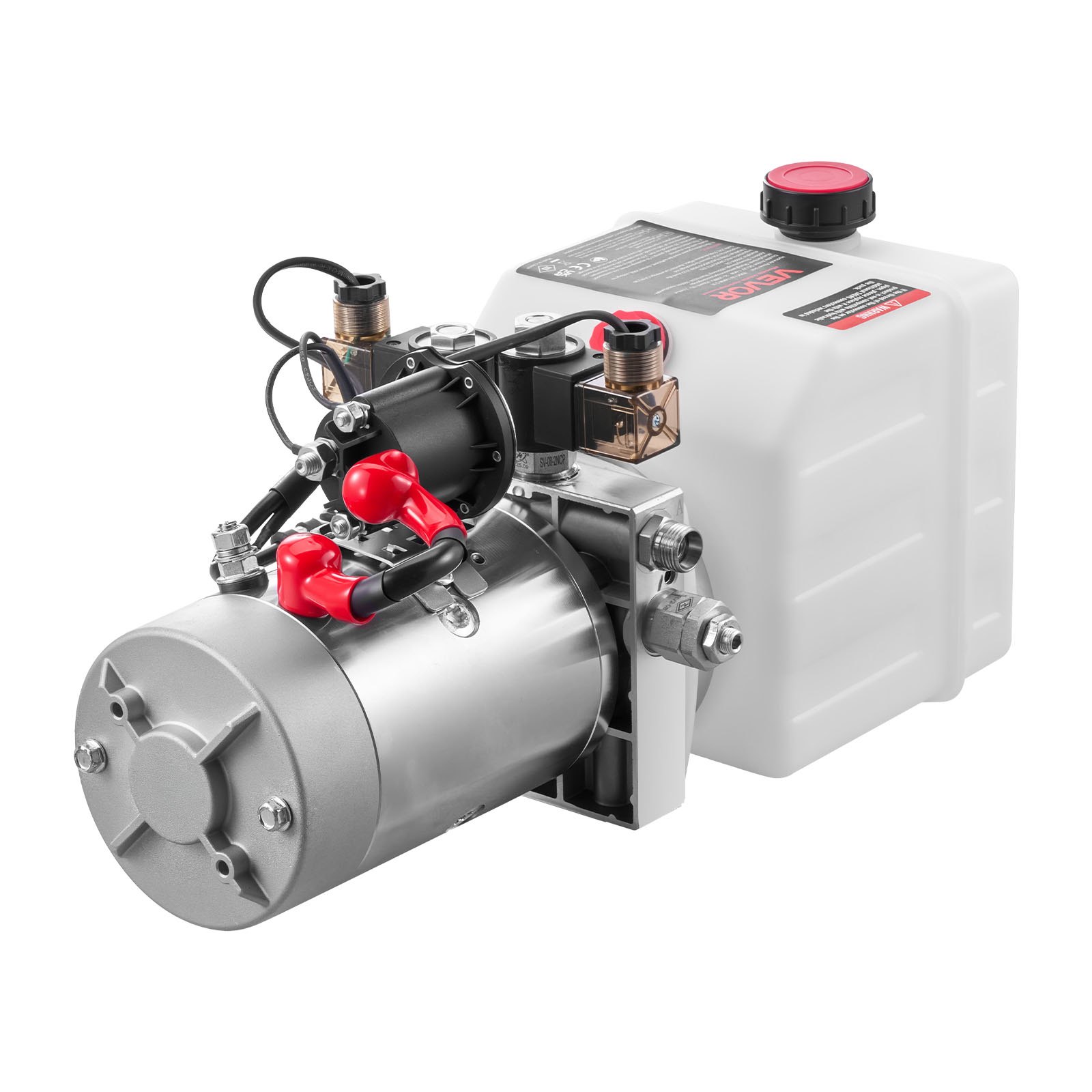 VEVOR 4 Quart Hydraulic Power Unit, Double Acting Dump Trailer Pump, 3200 PSI Max Relief Pressure & 0.91 GPM Flow Rate, DC 12V Hydraulic Pump with Metal Reservoir for Dump Trailer Car Lifting, White