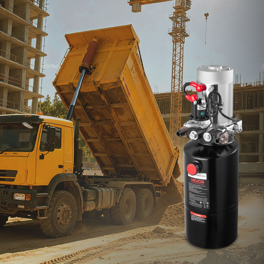 VEVOR 8 L Hydraulic Power Unit, Double Acting Dump Trailer Pump, 22 MPa Max Relief Pressure & 3.4 L/min Flow Rate, DC 12V Hydraulic Pump with Metal Reservoir for Dump Trailer Car Lifting