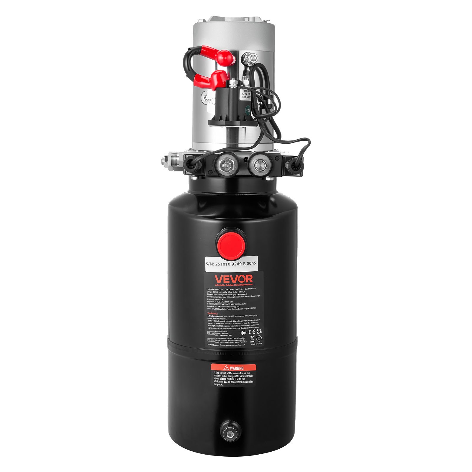 VEVOR 8 L Hydraulic Power Unit, Double Acting Dump Trailer Pump, 22 MPa Max Relief Pressure & 3.4 L/min Flow Rate, DC 12V Hydraulic Pump with Metal Reservoir for Dump Trailer Car Lifting