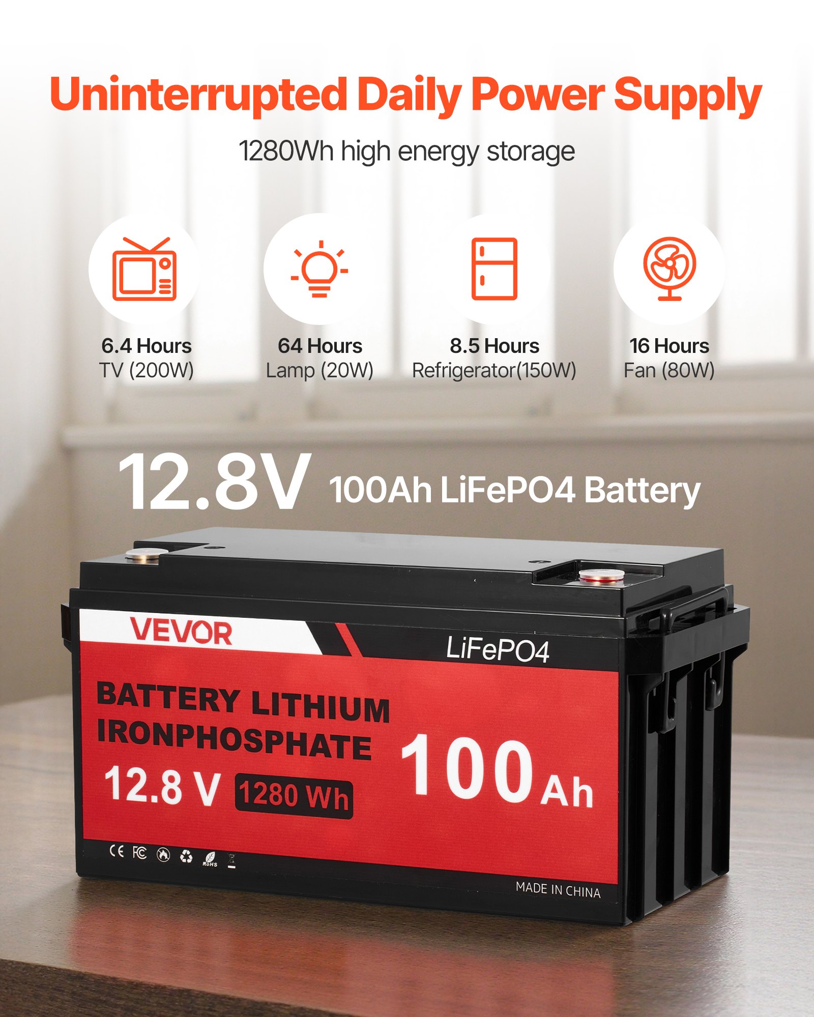 VEVOR 12V 600W Solar Wind Power Kit, 2PCS 100W Solar Panel + 400W Wind Turbine + 12.8V 100Ah LiFePO4 Battery + 1000W Power Inverter + MPPT Wind/Solar Hybrid Controller for Home RV Boat Farm Off-Grid