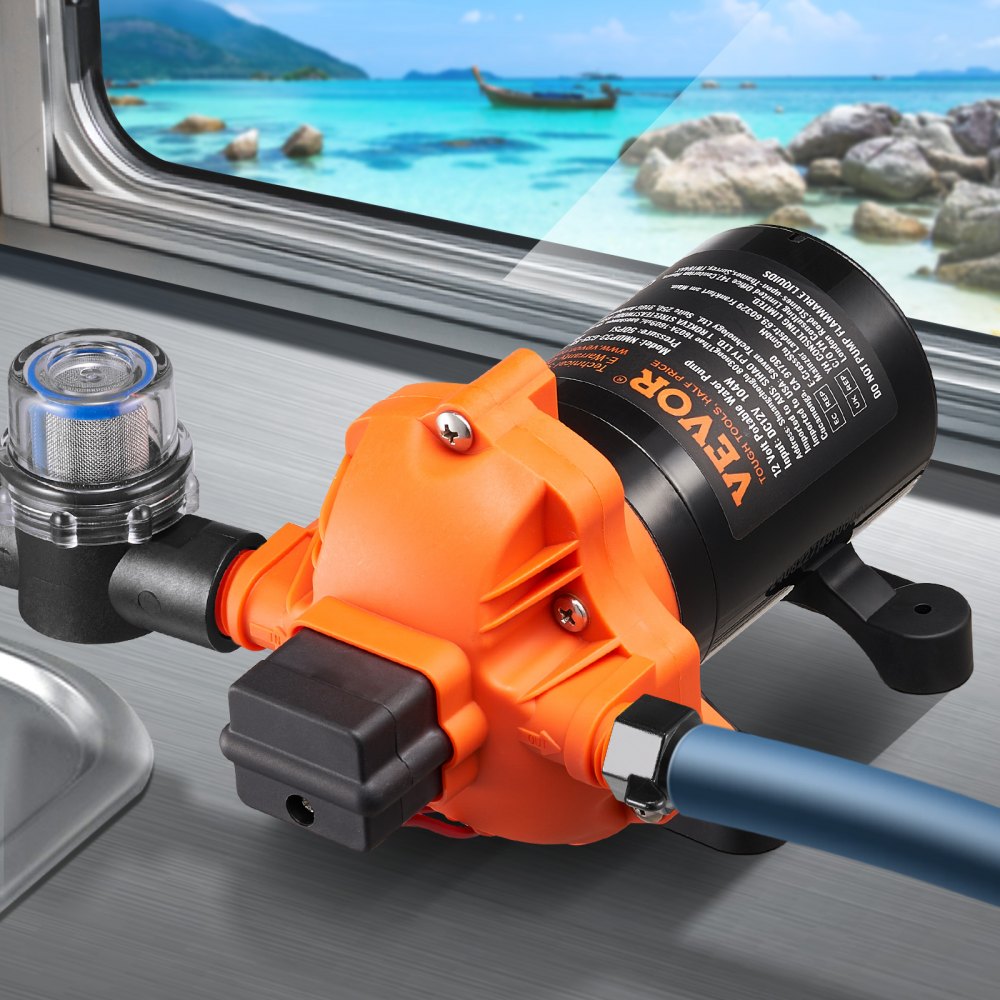 VEVOR Diaphragm Pump, 3.5 GPM (13.25 L/min), 3-Chamber 12 Volt DC Water Pump with Automatic Pressure Switch 40-100 PSI Adjustable, 50 PSI, 1/2'' MNPT Port, for RV Yacht Food Truck Camper Marine