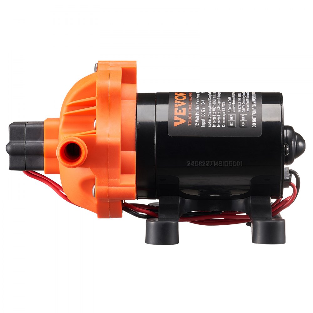 VEVOR Diaphragm Pump, 3.5 GPM (13.25 L/min), 3-Chamber 12 Volt DC Water Pump with Automatic Pressure Switch 40-100 PSI Adjustable, 50 PSI, 1/2'' MNPT Port, for RV Yacht Food Truck Camper Marine