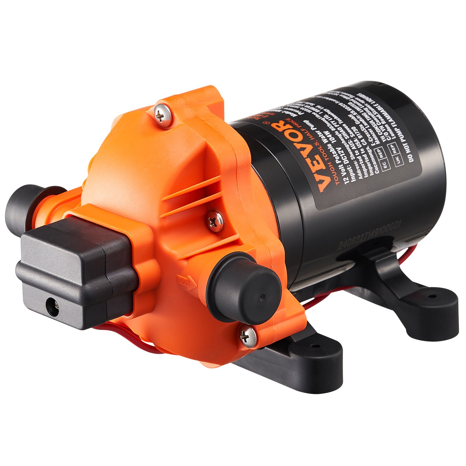 VEVOR Diaphragm Pump, 3.5 GPM (13.25 L/min), 3-Chamber 12 Volt DC Water Pump with Automatic Pressure Switch 40-100 PSI Adjustable, 50 PSI, 1/2'' MNPT Port, for RV Yacht Food Truck Camper Marine