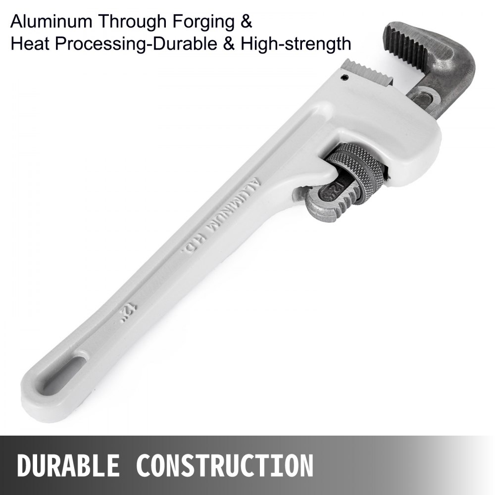 VEVOR 12Inch Aluminum Straight Pipe Wrench Ideal for 1/2to 1-1/2inch Pipe Adjustable Plumbing Pipe Wrench Heavy Duty 2inch Jaw capacity Plumbers Pliers Tool