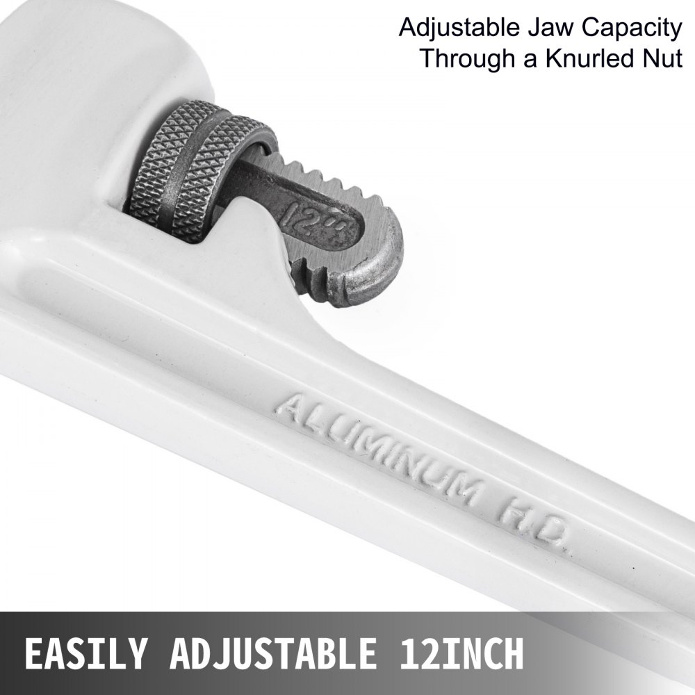 VEVOR 12Inch Aluminum Straight Pipe Wrench Ideal for 1/2to 1-1/2inch Pipe Adjustable Plumbing Pipe Wrench Heavy Duty 2inch Jaw capacity Plumbers Pliers Tool
